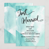 Turkoois Wit Waterverf Hart Net Getrouwd Lettertyp Kaart (Voorkant / Achterkant)