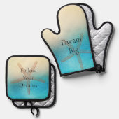 Turkoois Witte Aqua Blauwe Zeester Strand Ovenwant & Pannenlap Set (Voorkant / Achterkant)