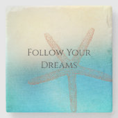 Turkoois Witte Aqua Blauwe Zeester Strand Stenen Onderzetter (Voorkant)