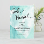 Turkoois Witte Aquarel Hart Net Getrouwd Lettertyp Kaart (Staand voorkant)