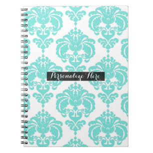 Turkoois & Witte Damast Chic Moderne Elegante Patr Notitieboek