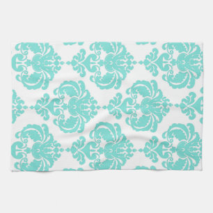 Turkoois & Witte Damast Chic Moderne Elegante Patr Theedoek