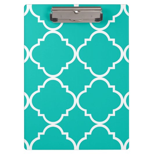Turkoois Witte Groot Quatrefoil Patroon Klembord (Voorkant)