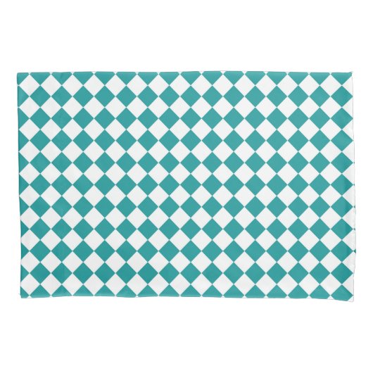 Turkoois Witte Ruitpatroon Kussensloop (Voorkant)