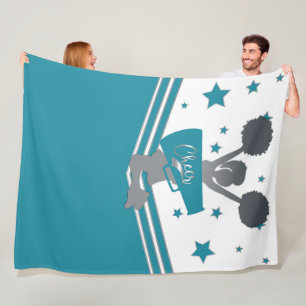 Turkoois Witte Zilveren Sterren Cheer Cheerleading Fleece Deken