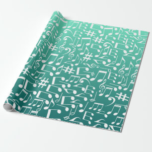 Turkoois Zeegroen Blauw Aquamarijn Muzieknoten Cadeaupapier