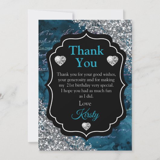 Turkoois Zeemeermin Letters Zilver Glitter Bedankt (Voorkant)