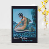 Turkoois  zeemeermin Wenskaart Kaart (Gele Bloem)