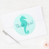 Turkoois Zeepaardje Dank Je Ronde Sticker (Envelop)