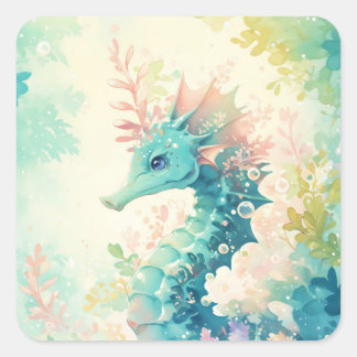 Turkoois Zeepaardje in Zonnige Botanische Tuin Vierkante Sticker