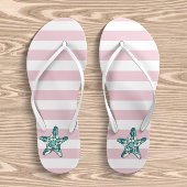 Turkoois zeester roze en witte strepen kinder teenslippers