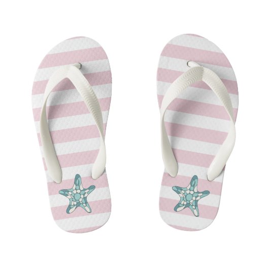 Turkoois zeester roze en witte strepen kinder teenslippers (Voetbed)