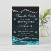 Turkoois Zilver Glitter Marmer Agaten Save the Dat Date (Staand voorkant)