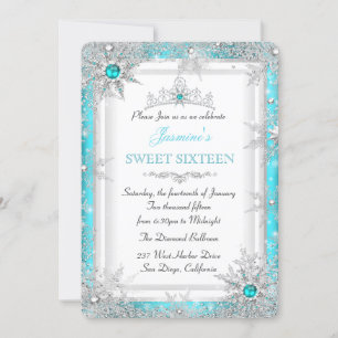 Turkoois Zilver Winter Wonderland Sweet 16 Sneeuwv Kaart