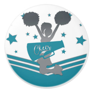 Turkoois & Zilveren Sterren Cheer Cheerleading Mei Keramische Knop