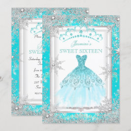 Turkoois Zilveren Winter Wonderland Sweet 16 Feest Kaart