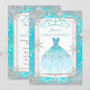 Turkoois Zilveren Winter Wonderland Sweet 16 Feest Kaart