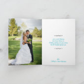 turkoois, zwart damast liefde harten bruiloft bedankkaart (Binnen)