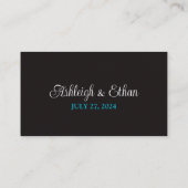 turkoois, zwart damast liefde harten bruiloft plaatskaartje (Achterkant)