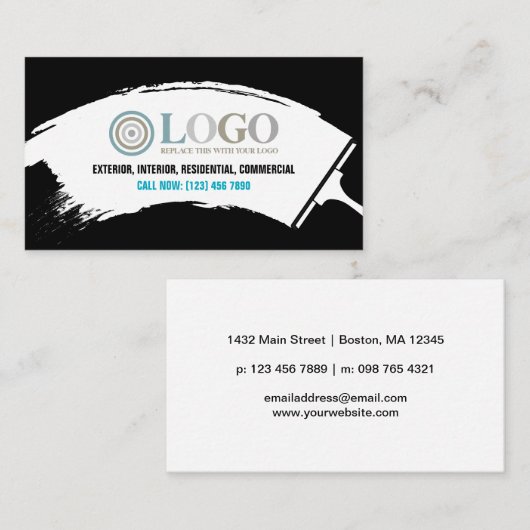 Turkoois Zwart Uw Logo Window Cleaning Visitekaartje (Voorkant / Achterkant)