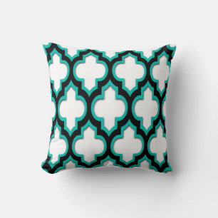 Turkoois Zwart Wit Marokkaans Quatrefoil Patroon # Kussen