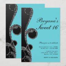 Turkoois & Zwart Zilver Glitter Draai Sweet 16 Fee