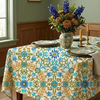 Turkooisblauw & Mosterd William Morris Wingerdstak Tafelkleed