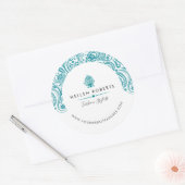 Turkooisblauw Paisley Kant Ronde Sticker (Envelop)
