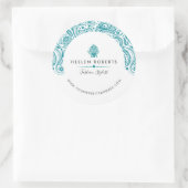 Turkooisblauw Paisley Kant Ronde Sticker (Tas)