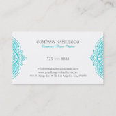 Turkooisblauwe paisley kant mandala visitekaartje (Achterkant)