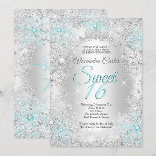 Turkooisblauwe Sneeuwvlok Sweet 16 Verjaardagsfees Kaart