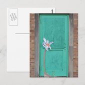 Turkooisdeur met papieren bloem briefkaart (Voorkant / Achterkant)