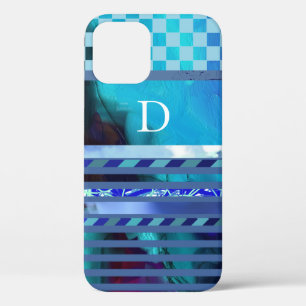 turkooise blauwe strepen patroon aangepast-initiaa Case-Mate iPhone case