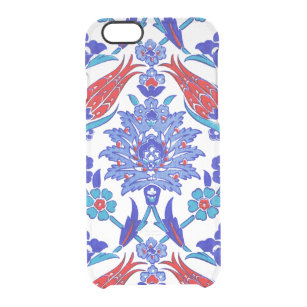 Turkooise Blue Red Ancient Turkse Floral Tegel Doorzichtig iPhone 6/6S Hoesje