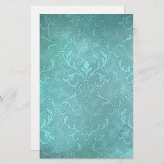 turkooise damask briefpapier (Voorkant / Achterkant)