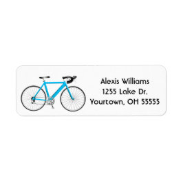 turkooise fiets op wit etiket