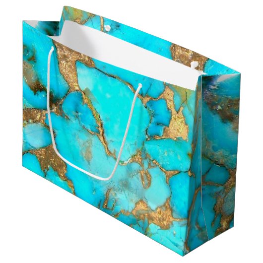 turkooise gemstone Gift Bag Groot Cadeauzakje (Voorkant Gekanteld)