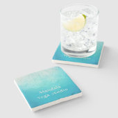 Turkooise ombre mandala monogram stenen onderzetter (Zijkant)