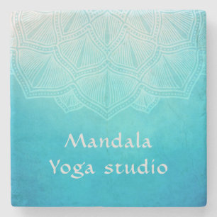 Turkooise ombre mandala monogram stenen onderzetter