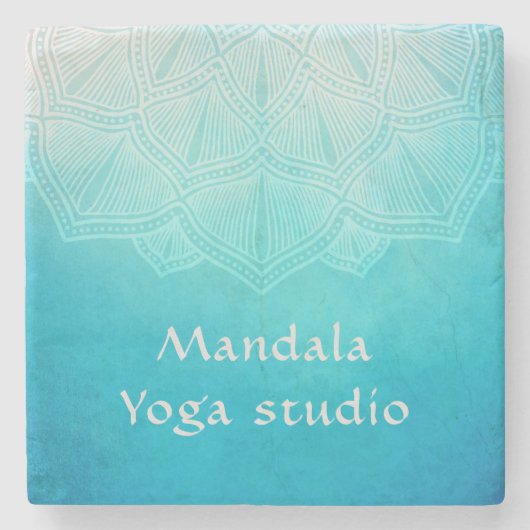 Turkooise ombre mandala monogram stenen onderzetter (Voorkant)