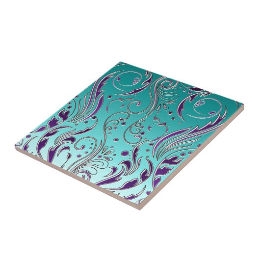 Turkooise Paarse werveling Tegeltje (Zijkant)