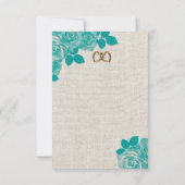 Turkooise rozen op linnen bruiloft RSVP Kaart (Achterkant)