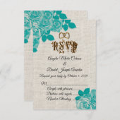 Turkooise rozen op linnen bruiloft RSVP Kaart (Voorkant / Achterkant)