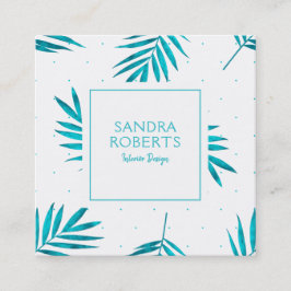 Turkooise tropische palmbladeren patroon vierkante visitekaartje