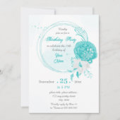 turkooise witte floral wreatparty kaart (Voorkant)
