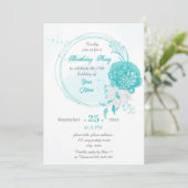 turkooise witte floral wreatparty kaart (Staand voorkant)