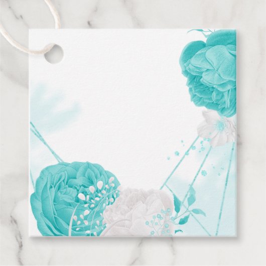 turkooise witte florale bruiloft bedankjes labels (Voorkant)