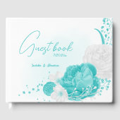 turkooise witte florale bruiloft gastenboek (Voorkant)