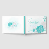 turkooise witte florale bruiloft gastenboek (Volledig)