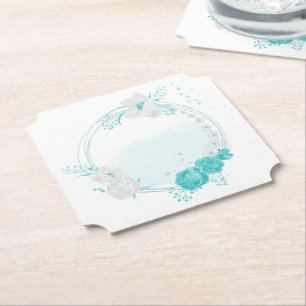 turkooise witte florale bruiloft kartonnen onderzetters